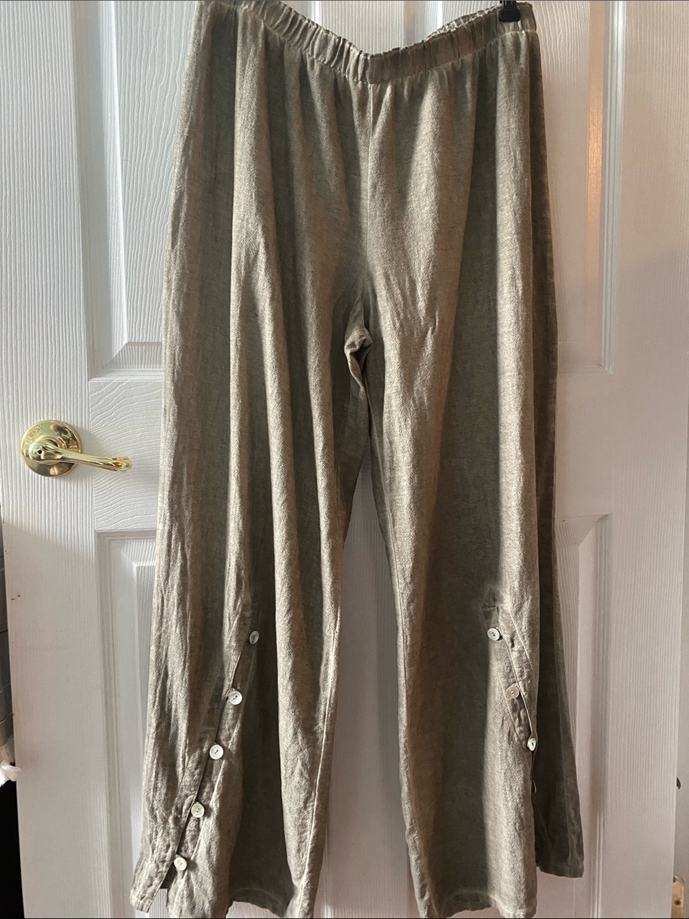 Soft Surroundings Olive Green Women’s Button-Trim Wide Leg 100% Cotton Pants